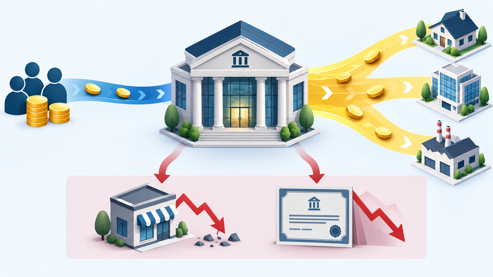 金利上昇で銀行の利ざやが広がる一方で貸し倒れと債券価格下落のリスクが生じる仕組み